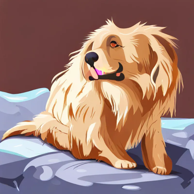 Golden Retriever with a wagging tail and fluffy coat scratches his head, confused by human communication