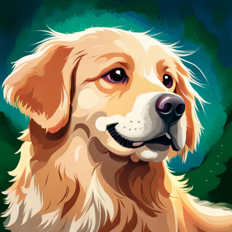 Golden Retriever with a wagging tail and fluffy coat smiles contentedly, grateful for his dog life