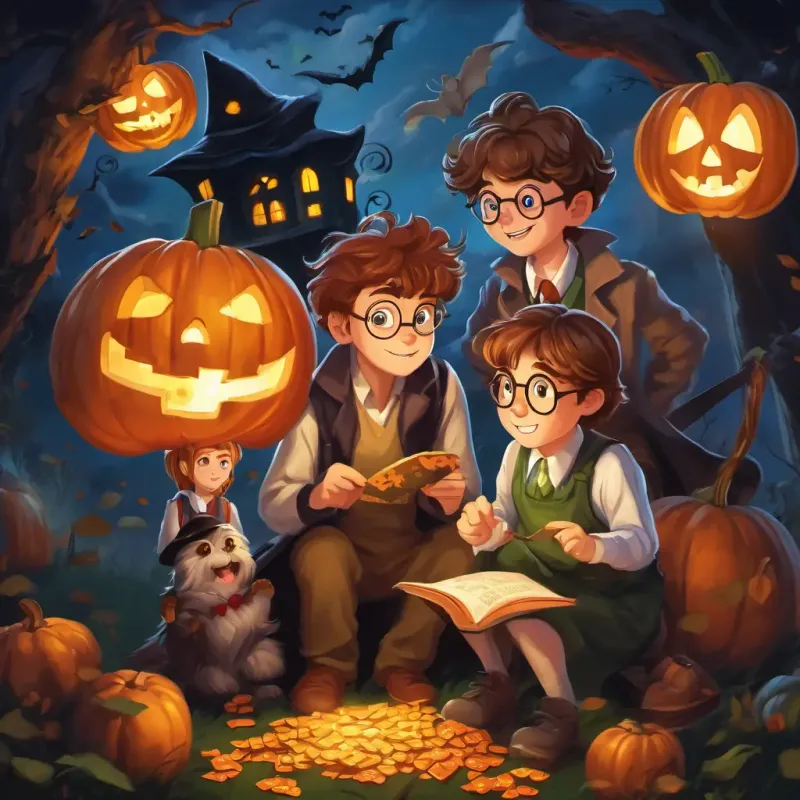 Harry, Ron, and Hermione triumphantly solving the puzzle and discovering the mischievous creature.