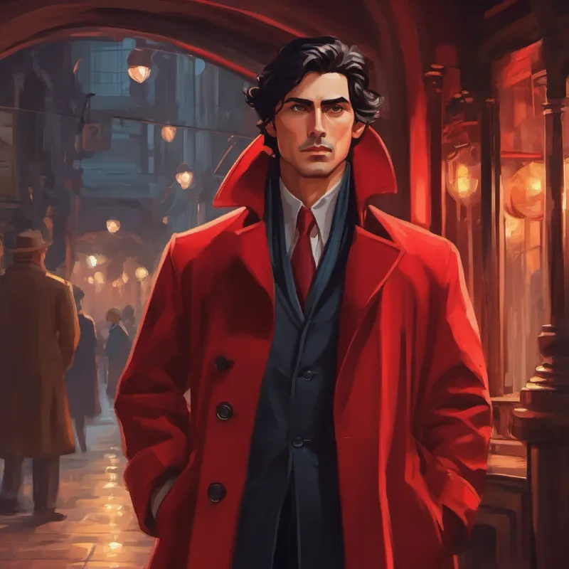 Man in a long red coat with dark hair and kind eyes deciding on an unorthodox approach.