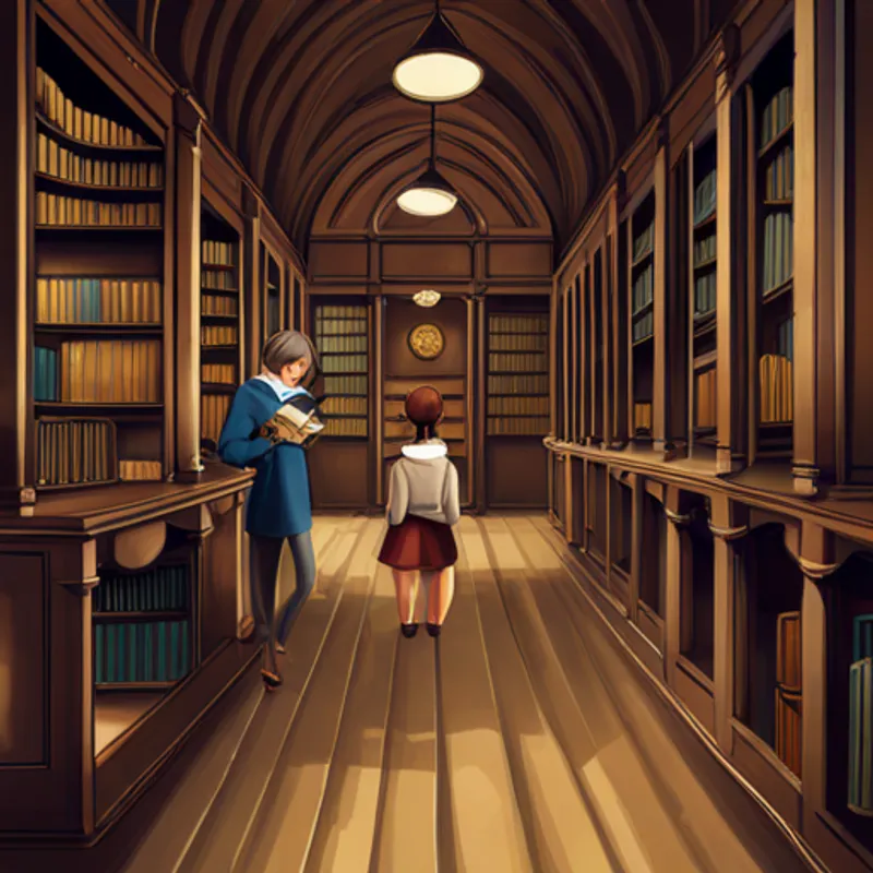 Girl reading a book in an old library