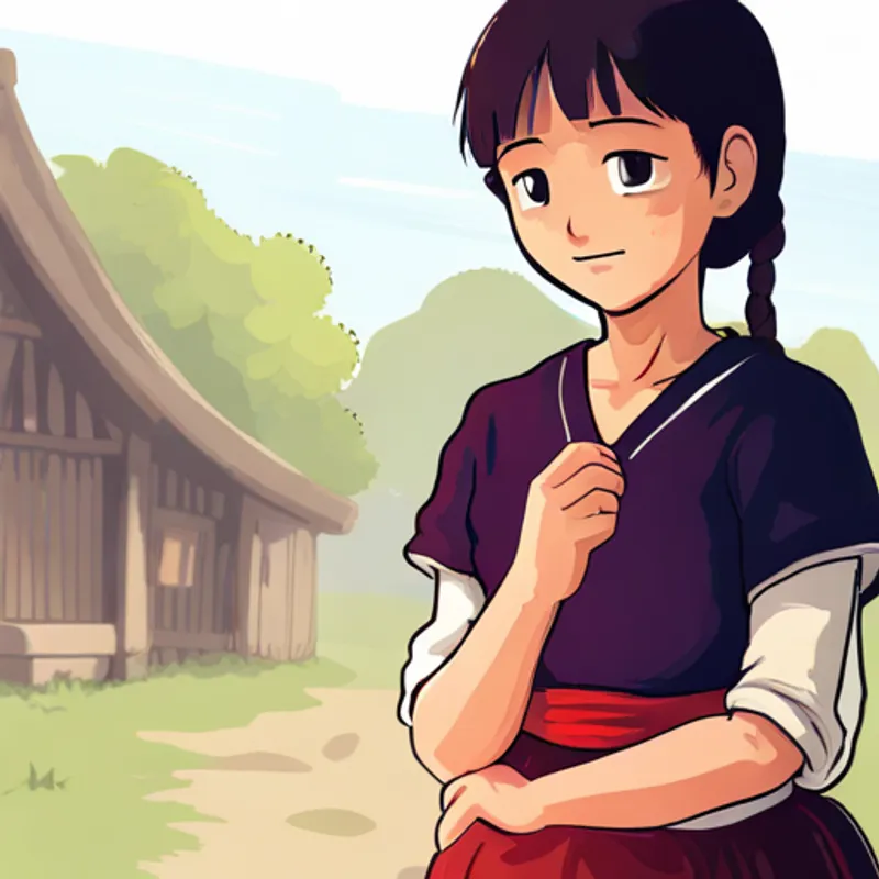 Girl observing people in traditional clothing