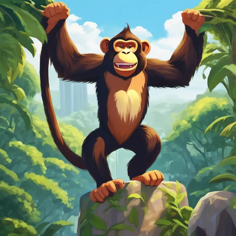A giant monkey with a kind demeanor towering over the zoo, roaring loudly