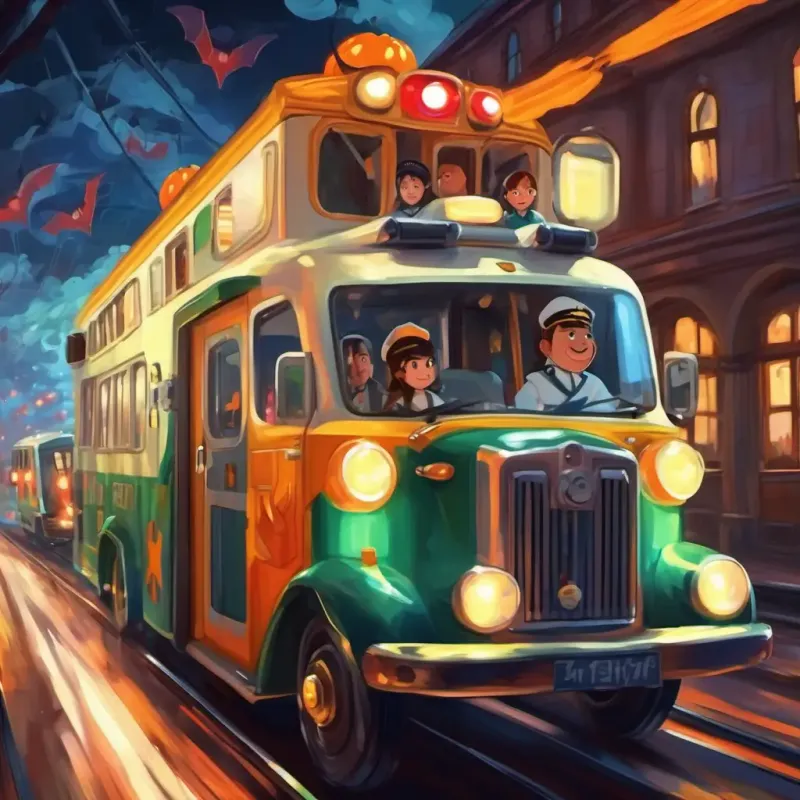 An ambulance train with flashing lights and a siren. Doctors and nurses helping the passengers.