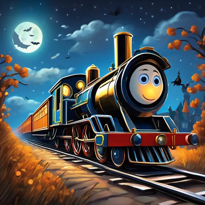 The train continues its journey. A little boy with brown hair and sparkling blue eyes promises to drive his toy trains safely.