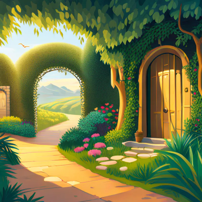 Friends find the hidden door and escape to a garden