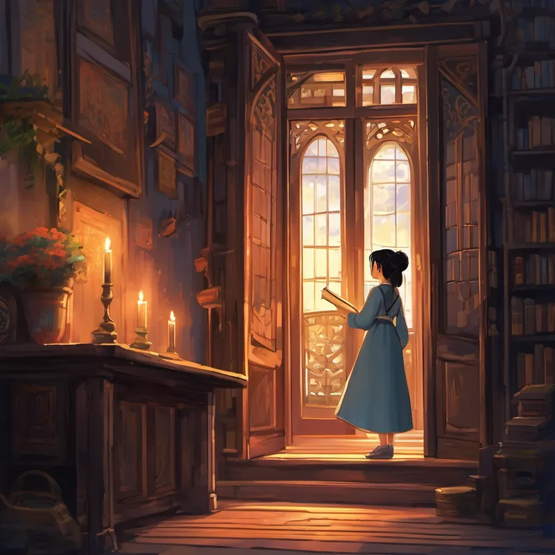 As Ling stepped through the creaking doors, a chill wind blew, causing the candles to flicker erratically. She heard strange whispers in the stillness and could feel the presence of something unseen around her. Undeterred by fear, Ling continued deeper, her heart racing like never before. In the darkness, Ling stumbled upon a hidden room, hidden away for centuries. There, she discovered a dusty old book, its pages worn with time. Ignoring the warning in her heart, she began reading an incantation inscribed on its weathered pages.