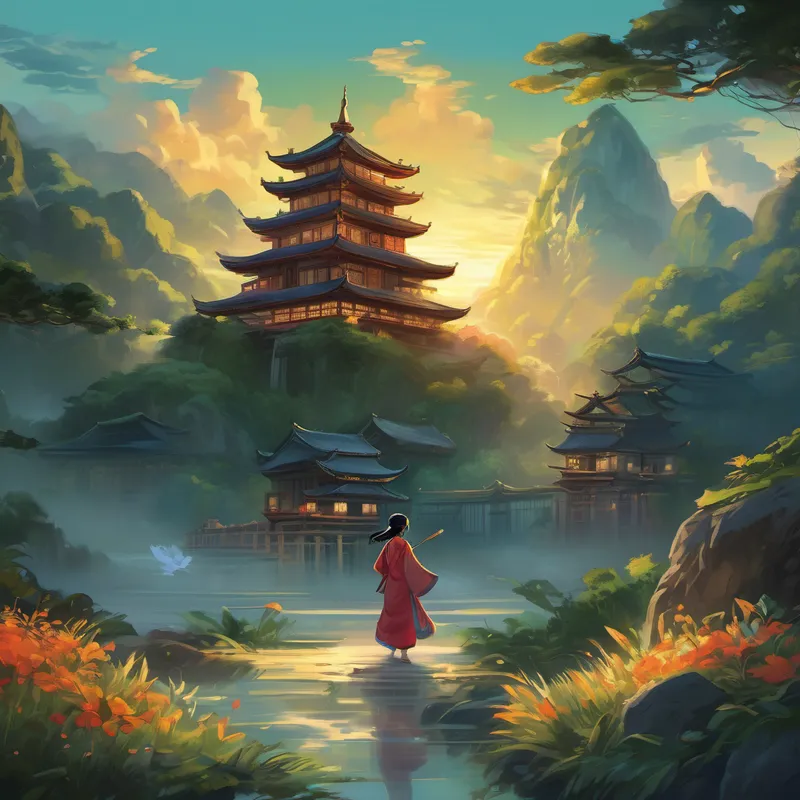 As the sound reached the temple, the vengeful spirits trembled and slowly transformed into ethereal, tranquil beings. They floated away, guided by the sound of the bell, finding eternal peace. Ling returned to her village, hailed as a hero for her bravery and selflessness. The villagers celebrated her courage and remembered her as the one who banished the haunted spirits forever. From that day forward, peace and happiness thrived in their lives, thanks to the fearless Ling.