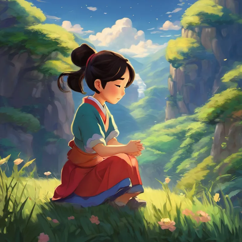 With that, Mei's grandfather finished the story, tucking her in snugly, reassuring her that fear can be conquered by bravery, determination, and a pure heart. Mei drifted off to sleep, dreams of Ling's incredible adventure dancing in her mind. And as she dreamed, Mei felt a newfound courage, knowing that even in the face of 恐怖, she had the power to prevail.