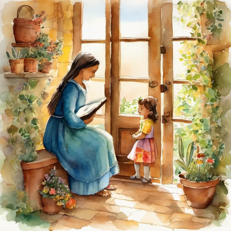 Poco a poco, las ilustraciones del cuento mostraban la felicidad y esperanza que María sentía en su viaje. En cada casa de acogida, María encontraba pequeñas señales de amor y bondad, gracias a la guía que encontraba en la Biblia. Finalmente, llegó el día en el que una familia adoptiva amorosa le abrió las puertas de su hogar a María. Esa familia tenía abrazos calentitos, risas contagiosas y mucho amor en sus corazones. María, sonriendo alegremente, supo en ese momento que había encontrado su hogar en el corazón de Dios.