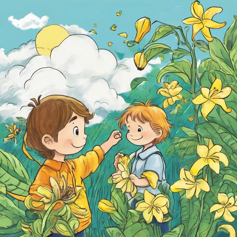 Oliver thought for a moment and suggested, "Perhaps counting the bananas might help you. Remember, one, two, three, and so on." Excitedly, Lily and Milo began to count everything they saw - flowers, leaves, even clouds. Milo started to feel hopeful again. "Maybe we can find my bananas by counting!"