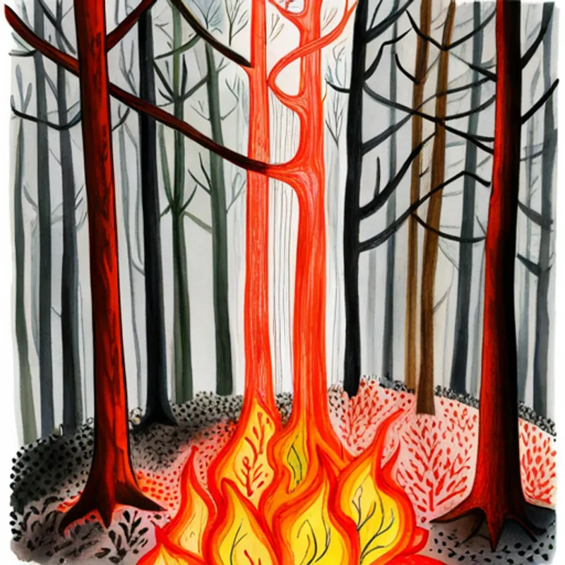 The forest was filled with smoke and flames