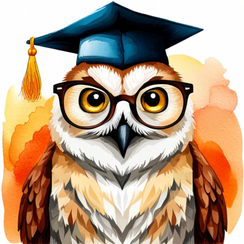 A wise A wise owl with big round eyes, wearing glasses. wearing glasses and a graduation cap