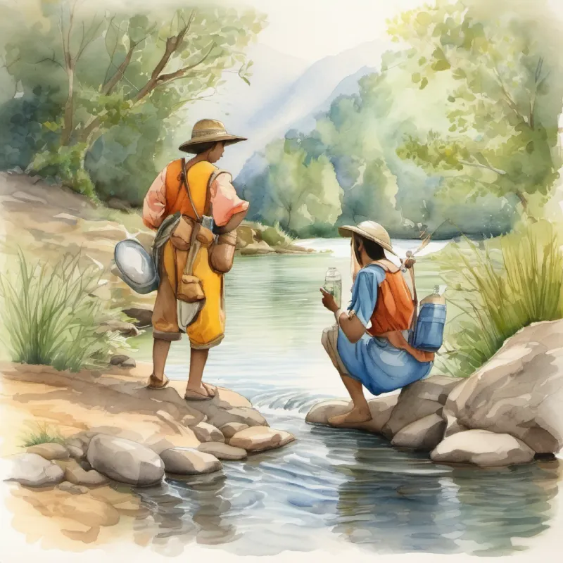 The trio drink water from the river before leaving.