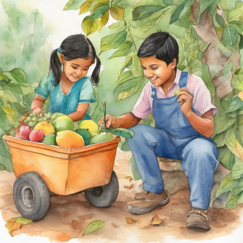 Tuli helps Tomy get leaves, Jorge finds fruit.