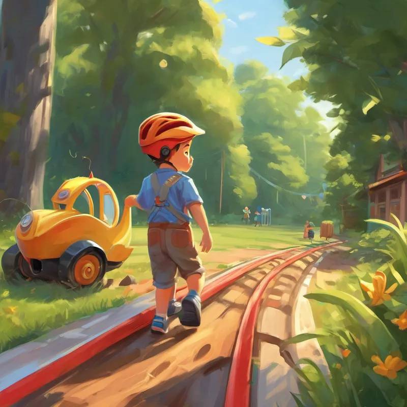 The days went by quickly, and before they knew it, Jude's birthday arrived. Jude and Porter woke up early in the morning, eager to start preparing for the party. They went outside to the backyard where Jude's mom was setting up the race car tracks. Jude couldn't contain his happiness as he saw the amazing tracks his mom had built.
But there was a problem. As they were about to start the race, Jude noticed a banana peel lying on the ground near the track. Oh no! Jude knew that banana peels could ruin the race car tracks if they slipped on them. He didn't want anything to spoil his special day.