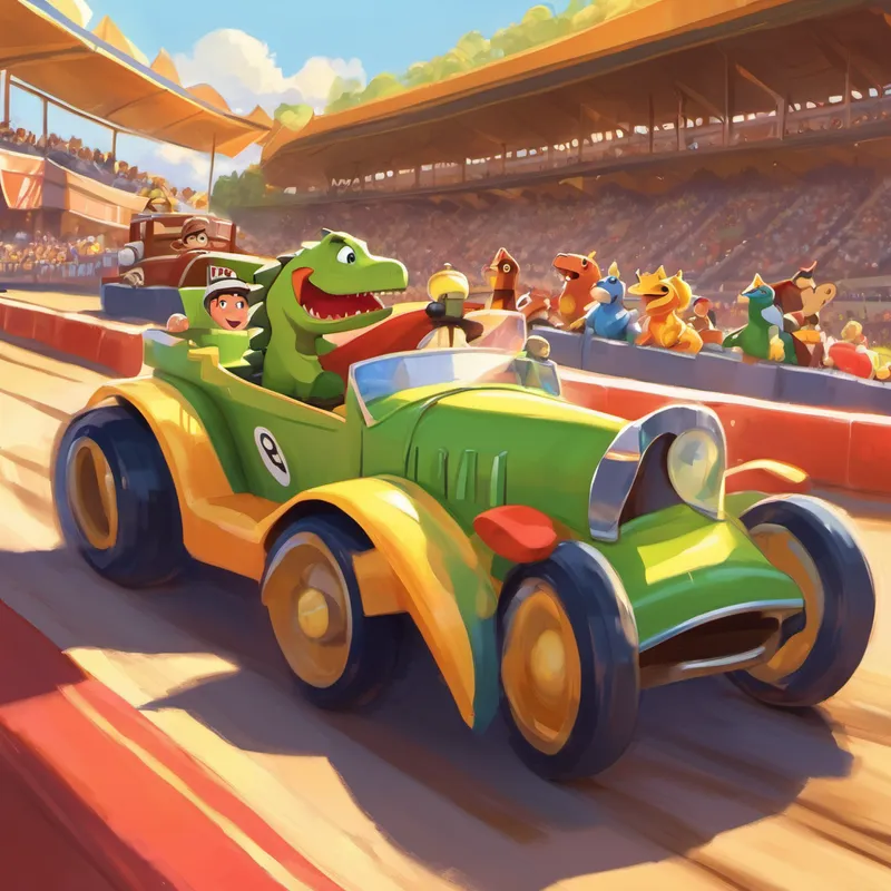 All their friends arrived, and they had the best time racing their cars around the track. Everyone cheered and laughed as the cars zoomed by. The toy dinosaur guards were doing an excellent job keeping the banana peels away. Jude was ecstatic to see his race car track party turning out to be a huge success.
As the sun started to set, it was time to end the party. Jude blew out the candles on his race car-themed birthday cake, surrounded by his friends and family.
Jude had the best birthday ever, all thanks to his love for race car tracks and his amazing friend Porter, who saved the day with his toy dinosaur guards.