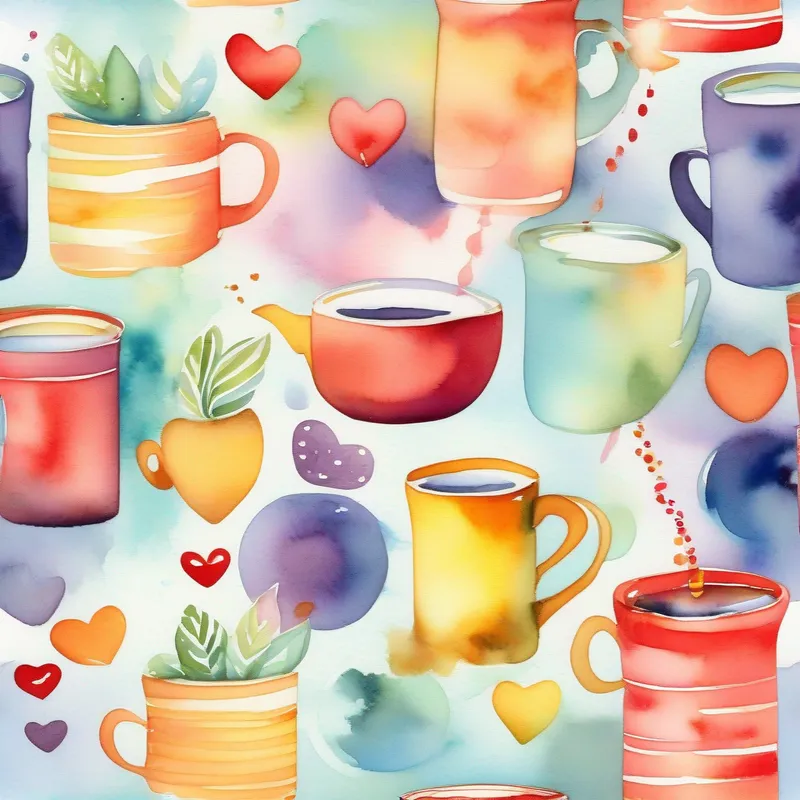 Cheerful, with a steaming mug of tea, wearing a fun tie with a steaming mug of tea, wearing a fun tie