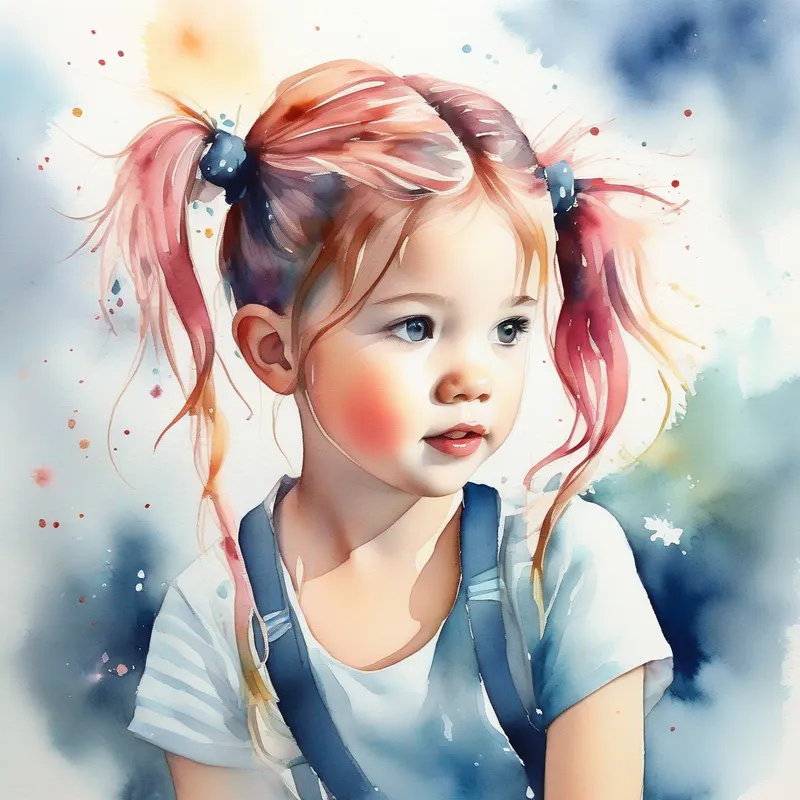 With pigtails with pigtails, With a messy hairdo with a messy hairdo