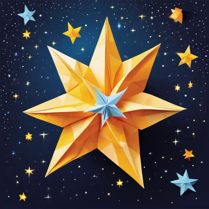 Illustration of a bright and smiling young star, Glowing young star, sparkling with joy and curiosity, in the night sky.