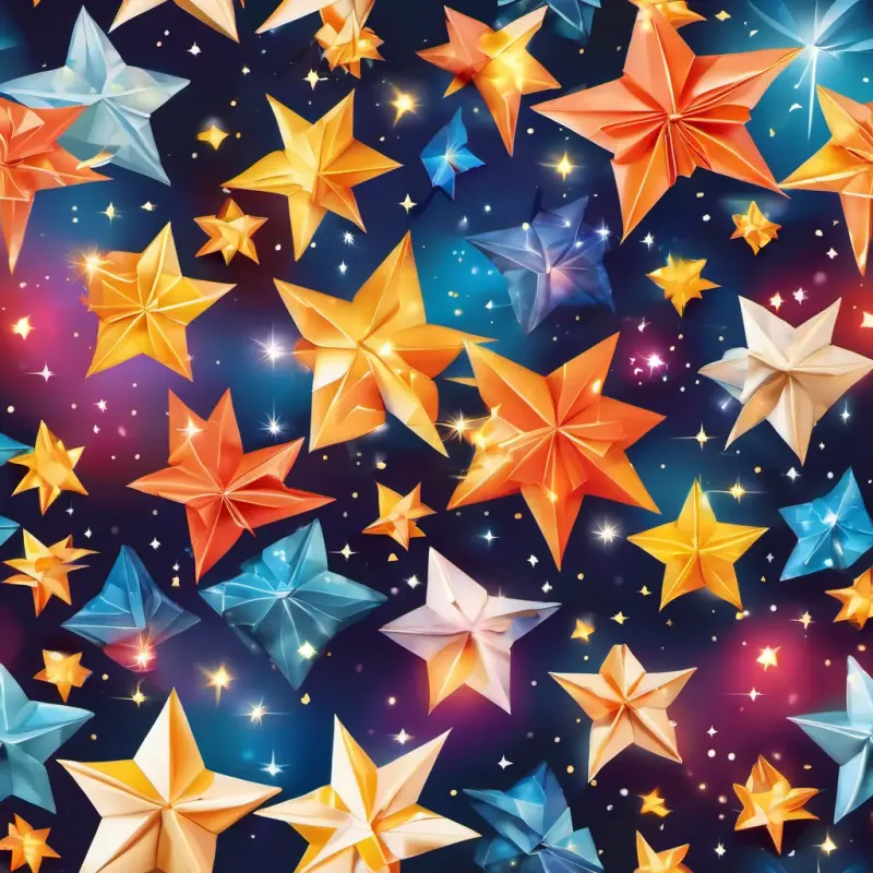 Illustration of Twinkling star, bursting with energy and enthusiasm, twinkling brightly beside Glowing young star, sparkling with joy and curiosity, along with other starry helpers.