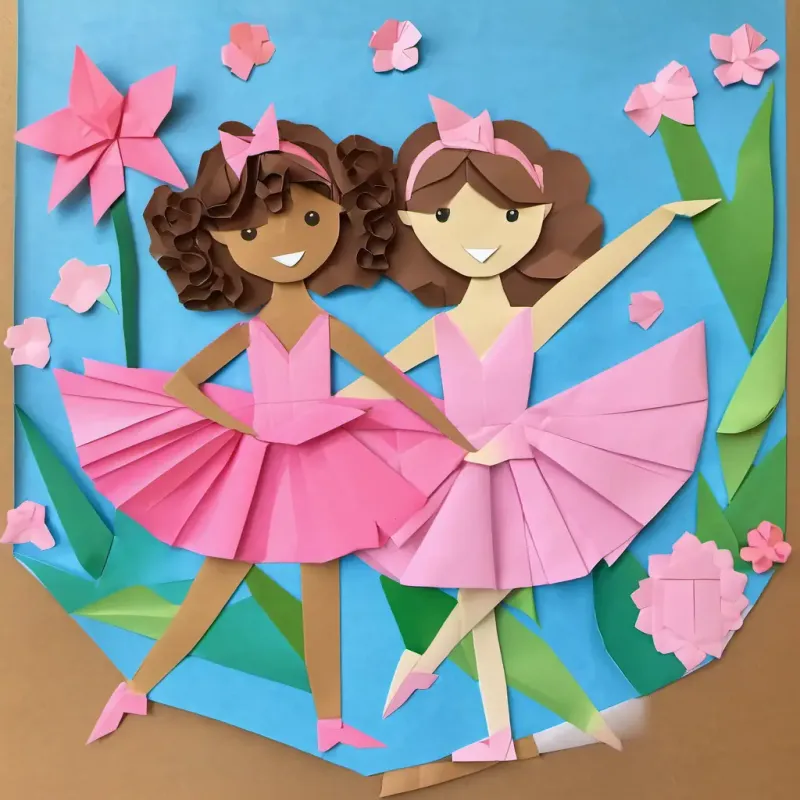 A picture of Lily has curly brown hair, bright blue eyes, and a big smile and Miss Emily has curly brown hair and wears a pink tutu in the ballet class.