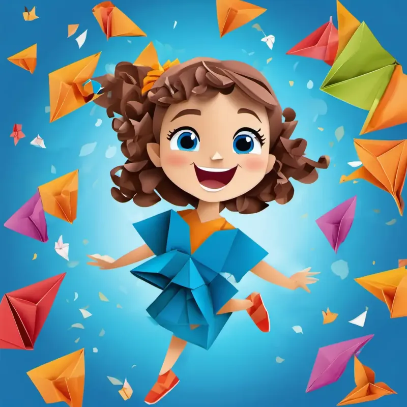 A picture of Lily has curly brown hair, bright blue eyes, and a big smile jumping, spinning, and tiptoeing while saying the letter sounds.