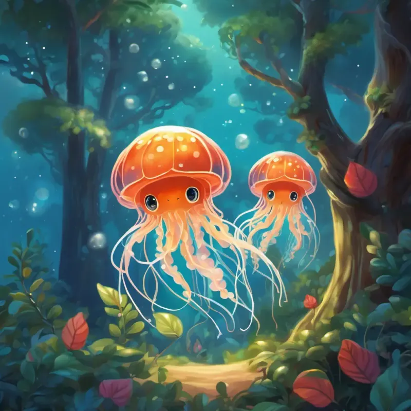 The baby jellyfish exploring the treetops with their gentle touch.