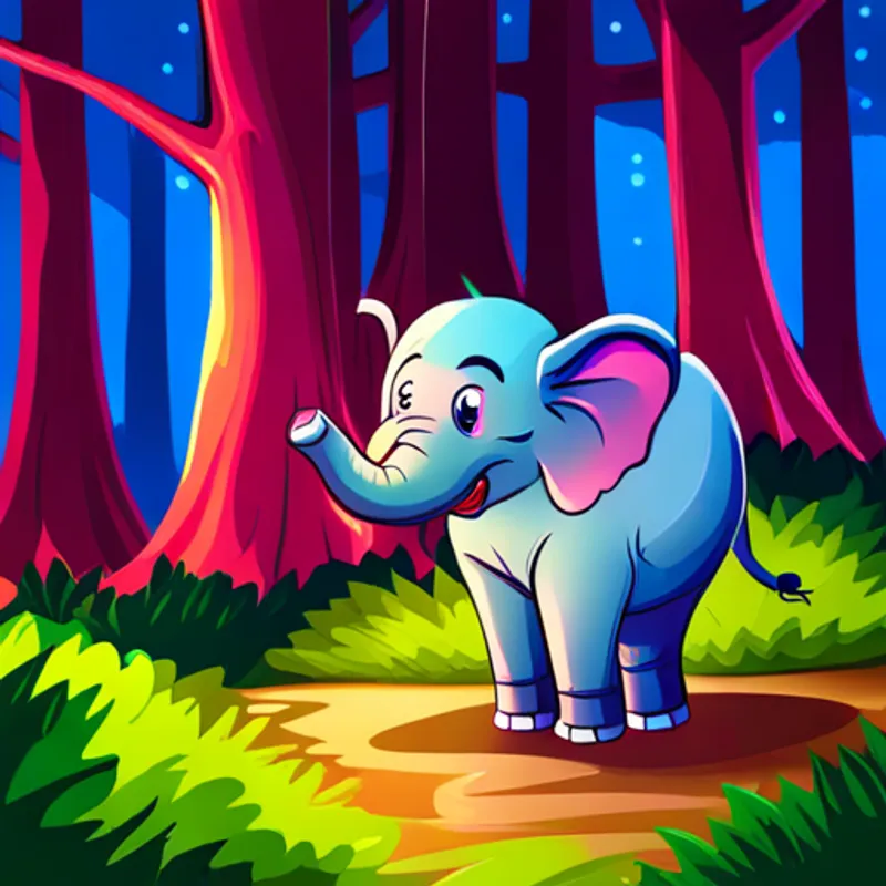 Young elephant with pink ears and a playful spirit the young elephant exploring magical forest