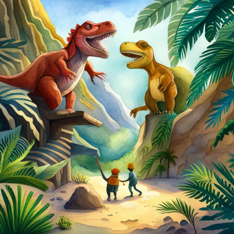 Dinosaurs solving puzzles with determination and teamwork