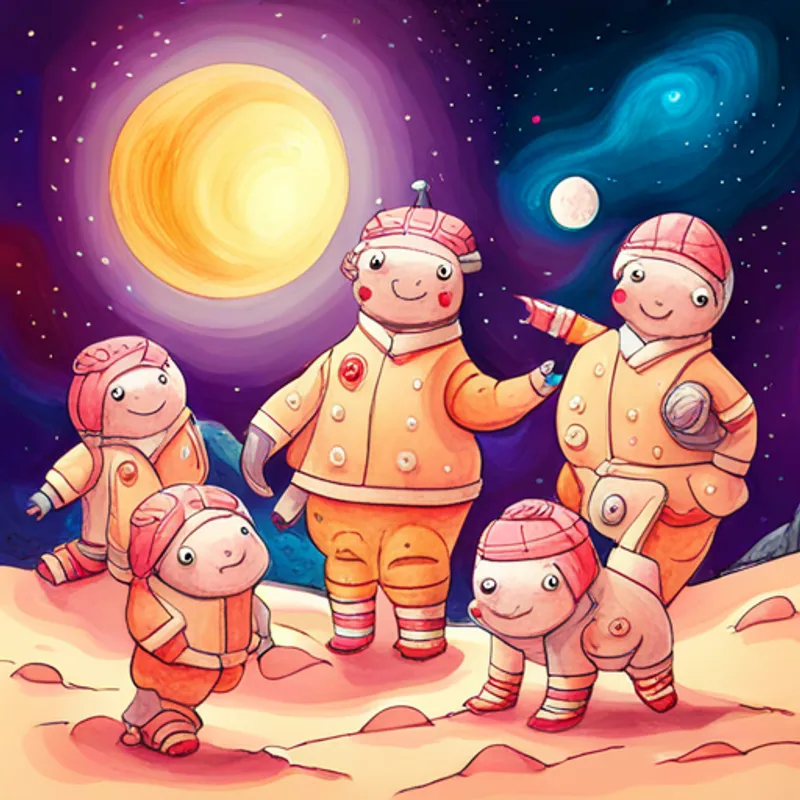 Dinosaurs and friends celebrating with mooncake on the moon