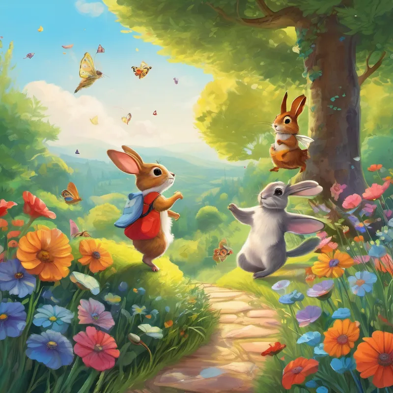 Venturing further, the duo came across a delightful garden with fragrant flowers, buzzing bees, and a white rabbit named Ralph. Curiosity led them to a signpost with the letter 'C.' Buzzy told Laila that 'C' was the third letter and inspired creativity like drawing colorful rainbows. As they approached a tree surrounded by curious squirrels, Laila spied a signpost with the letter 'D.' Buzzy told her that 'D' was the fourth letter and represented dance, and together they sang and twirled around, creating their own joyful dance.