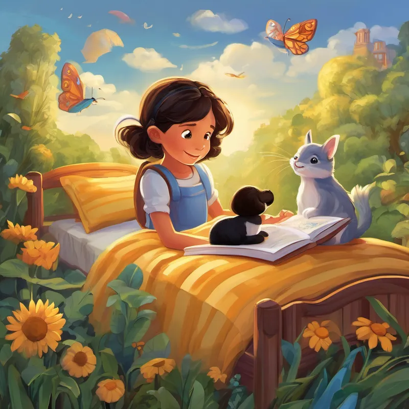 Finally, after experiencing the wonders of the entire alphabet, Laila's heart was filled with gratitude for Buzzy, Ralph, and Felix for helping her learn and making her ABC adventure so magical. As the sun started to set, Laila bid farewell to her animal friends, promising to practice her ABCs every day. Returning home, she jumped into bed, her mind abuzz with ideas for the stories she would tell one day.