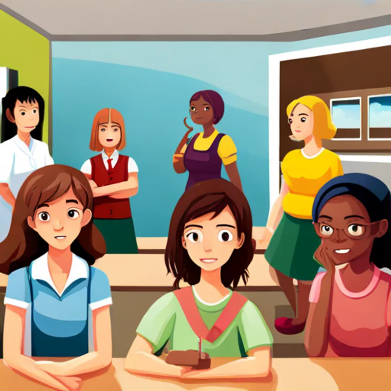 girls of different races in a classroom