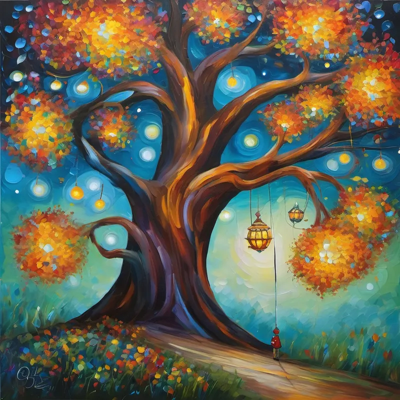 With a deep breath, Humphrey closed his eyes and made his wish. "Oh magical tree, I wish for all the kids in my town to have a lifetime supply of joy and laughter," he whispered into the wind. He believed that no gift could be greater than bringing smiles to their faces. Miraculously, as if the stars themselves were granting his wish, Humphrey felt a warm, gentle breeze envelop him. When he opened his eyes, he saw that colorful ribbons adorned each branch of the tree, swaying in the wind. The ribbons danced merrily, releasing giggles and laughter that echoed through the forest.