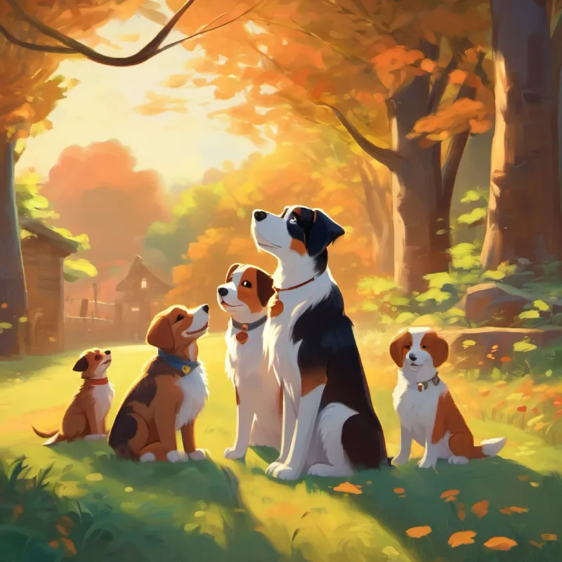 The reunion of the puppy with its family, expression of gratitude.