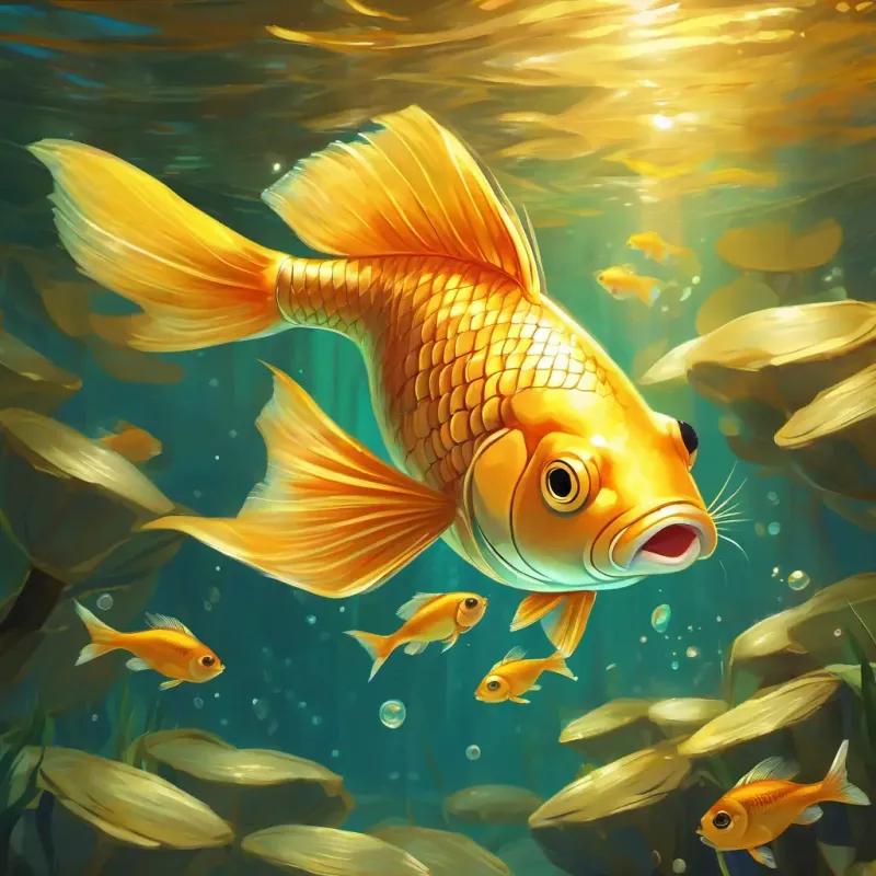 Cleaning task, observing Golden fish with shimmering scales, swimming sluggishly' improved health