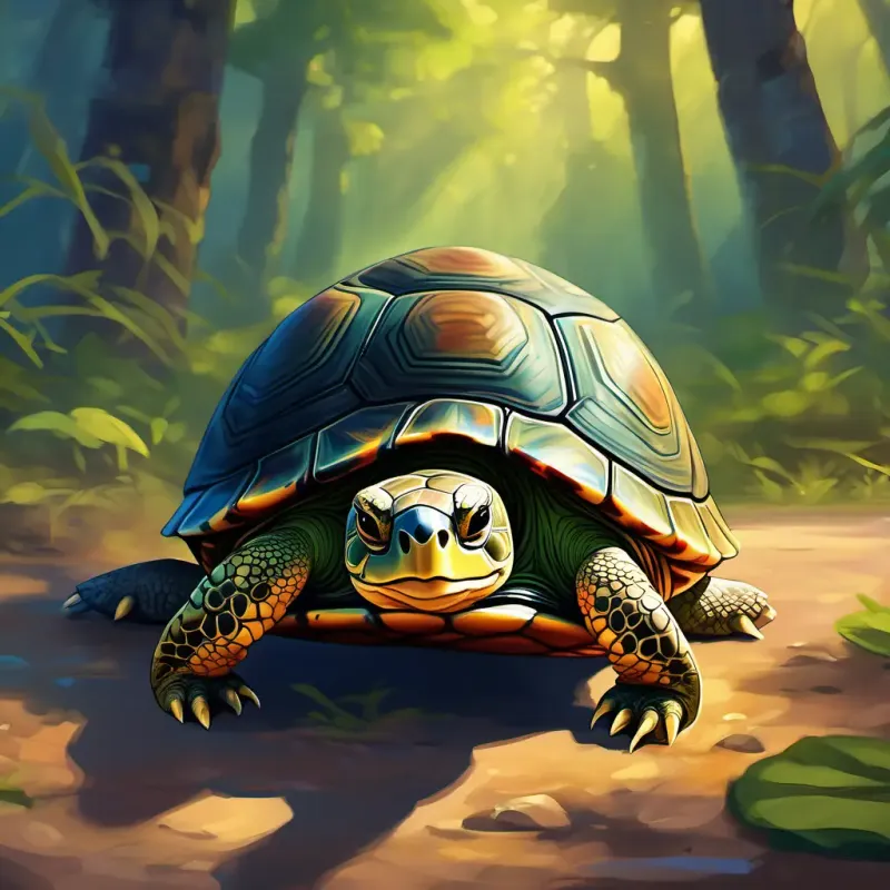 Introducing Older turtle with a cracked shell, moving slowly, the turtle with an injury