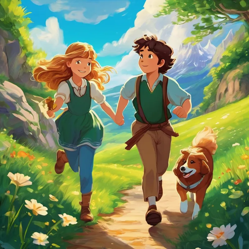 Once upon a time, in a small village nestled between towering mountains, there lived two best friends named Lily and Max. They were inseparable, always seen running through green meadows, exploring hidden caves, and playing games together. Their friendship was like a shimmering rainbow, beautiful and strong. Lily had long, golden hair that danced in the wind, and her eyes sparkled like diamonds. Max, on the other hand, had curly brown hair and a mischievous smile that could brighten anyone's day. They were as different as the sun and the moon, but their hearts beat as one.