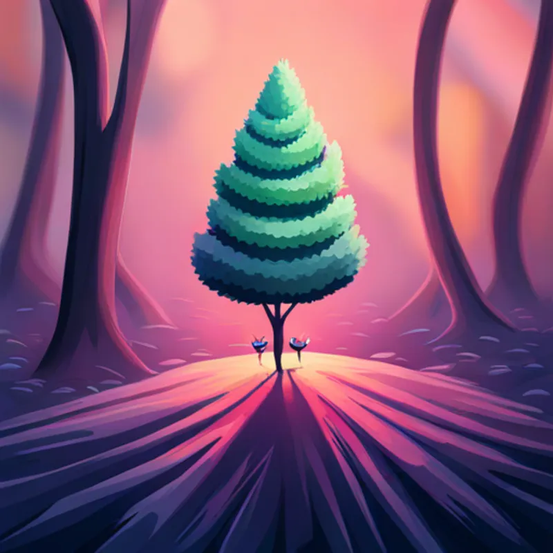 Small tick with a happy smile and tiny legs., small tick, and big tree