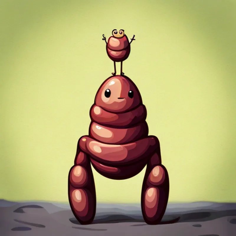 Small tick with a happy smile and tiny legs. looking up at the tall Tall boy with curly hair and friendly eyes.