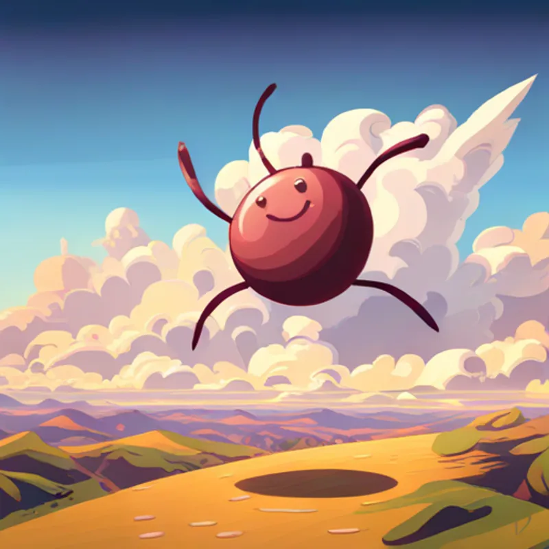 Small tick with a happy smile and tiny legs. taking a deep breath and leaping