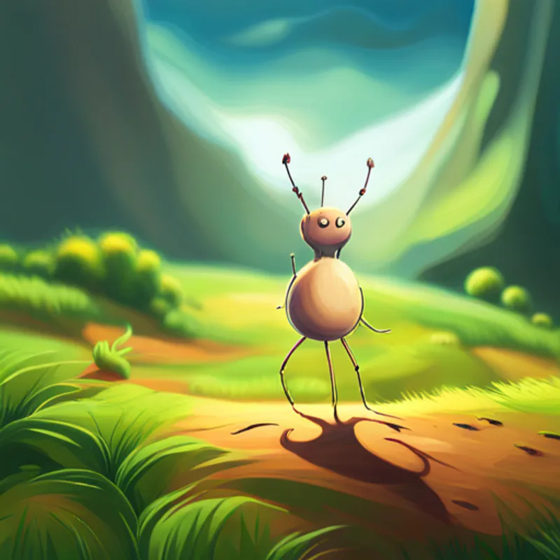 Small tick with a happy smile and tiny legs. with a big smile