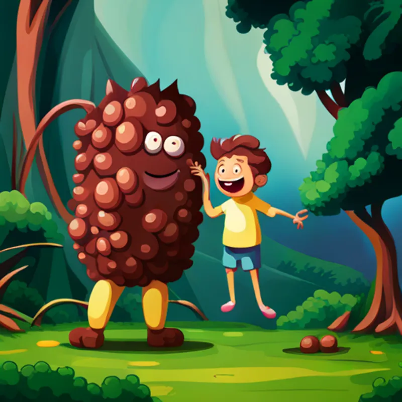 Small tick with a happy smile and tiny legs. and the Tall boy with curly hair and friendly eyes. playing and laughing