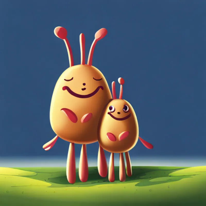 Small tick with a happy smile and tiny legs. hugging his mama, showing gratitude