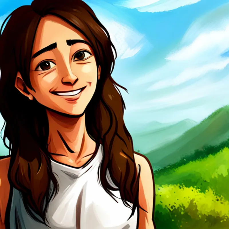 Cabello marrón, túnica blanca, sonrisa amorosa curando a un Rostro pálido, cuerpo débil, sonrisa agradecida y a un Cabello blanco, bastón en mano, ojos cerrados