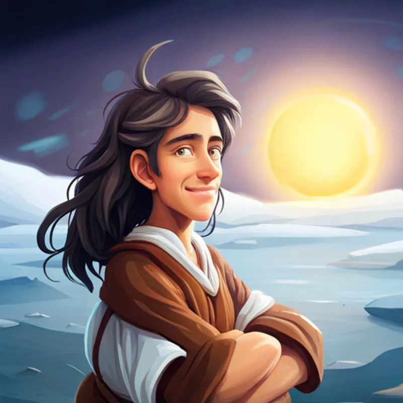 El niño Cabello marrón, túnica blanca, sonrisa amorosa rodeado de una luz brillante