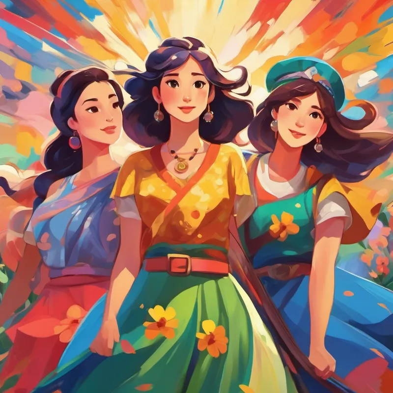 A picture of Strong and confident women with colorful clothes supporting each other