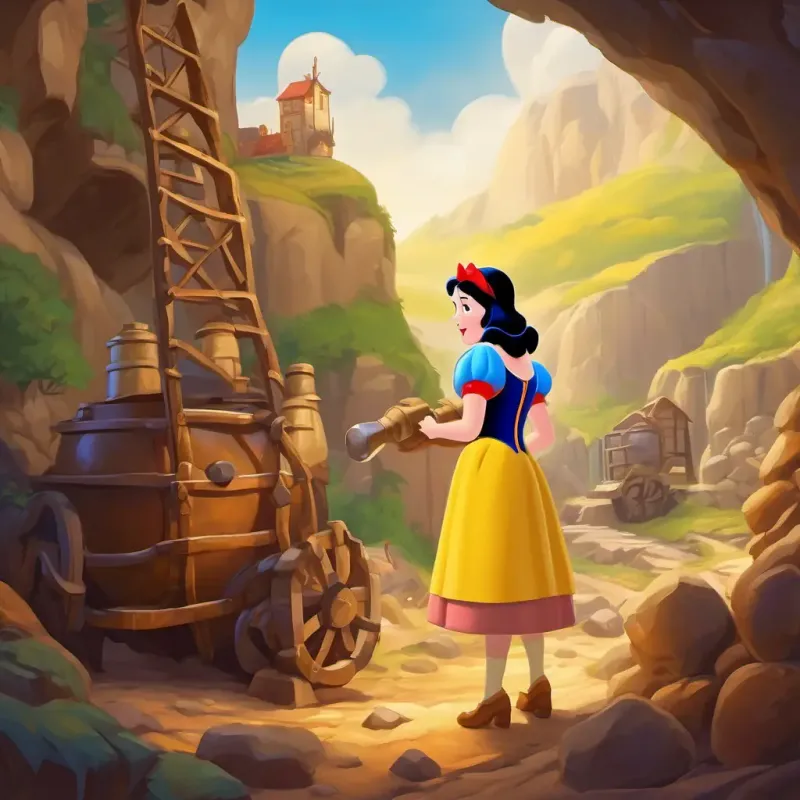 Snow White learns about the dwarfs' mining work.