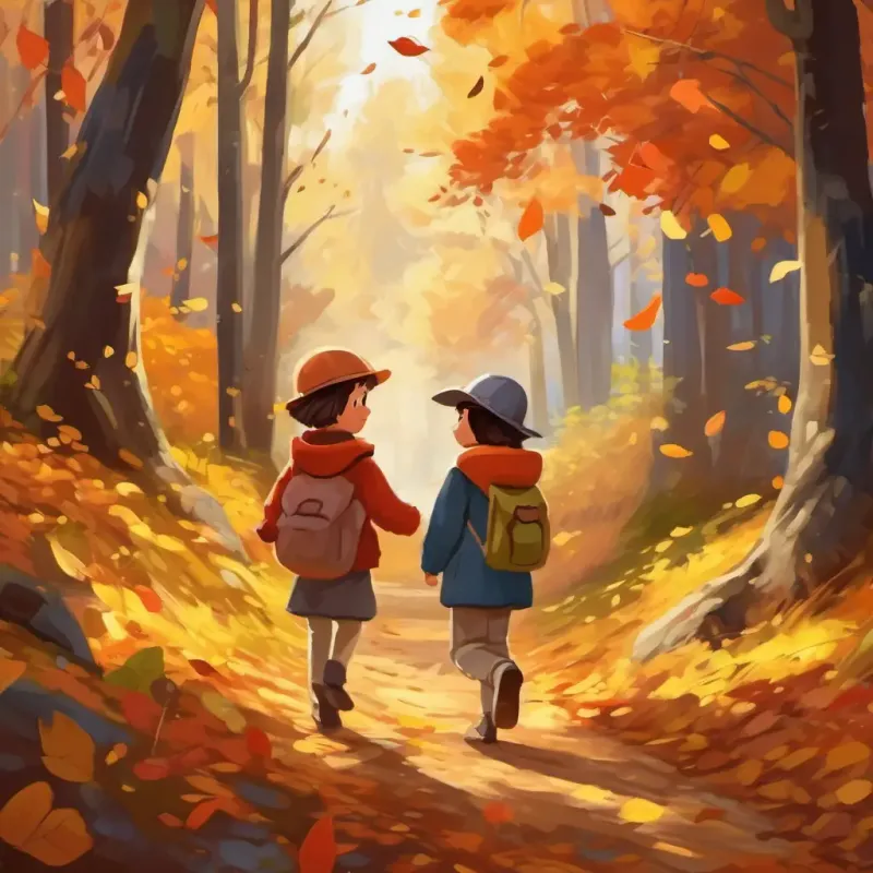 Children enjoying autumn in the woods.